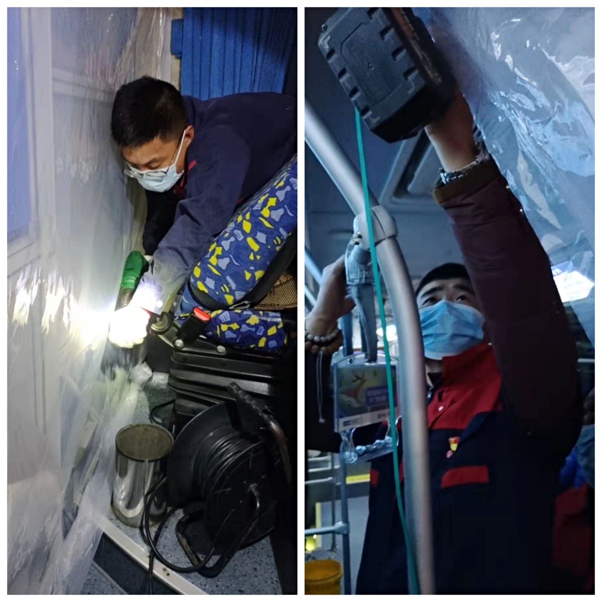 黨員先行，公交集團(tuán)機(jī)務(wù)技術(shù)事業(yè)部連夜為疫情轉(zhuǎn)運(yùn)車輛安裝防護(hù)膜
